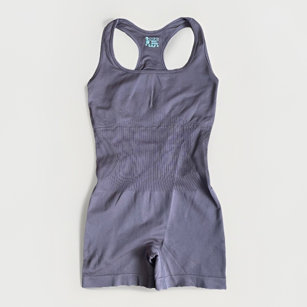 OQQ Small Chocolate Bodysuit Shorts Racer Back Stretch 3" Inseam Athleisure Gym